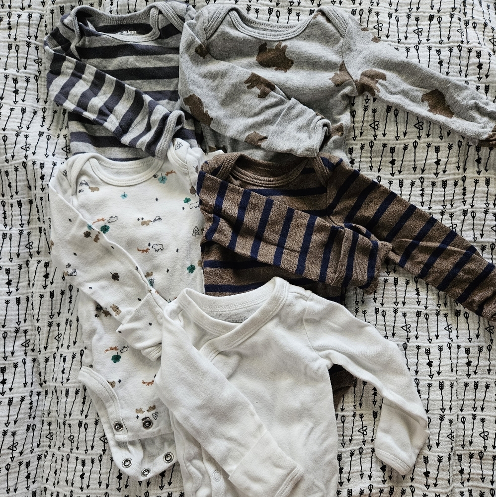 5 Simple Joy by Carters Newborn long sleeve bodysuit with fold over cuffs